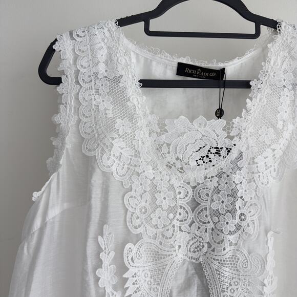 Rich Radi Q's Top Womens Large White Lace Embroidered Tank Vest Boho Elegant - Picture 2 of 16